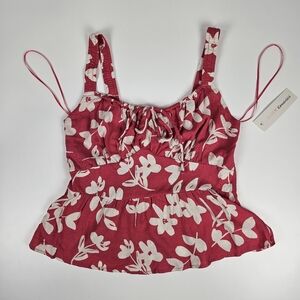 Urban Romantics Crop Pink/White Floral Babydoll Ruched Camisole Tank Small NWT